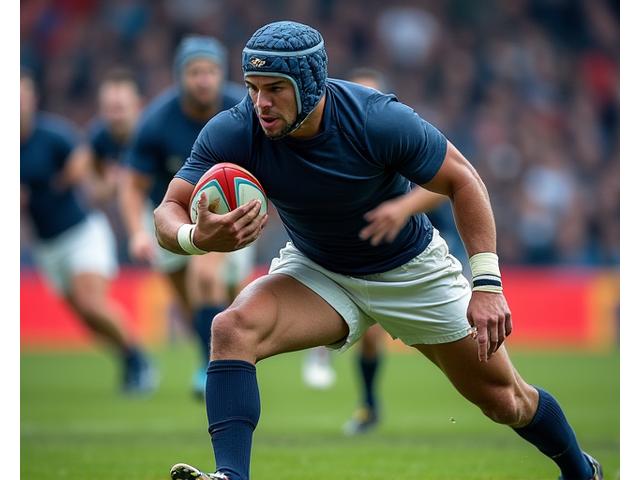 Joueur de rugby en plein action avec un équipement de protection