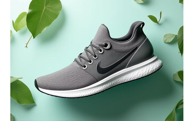 Baskets modernes et un plant vert, symbolisant la durabilité dans le sport